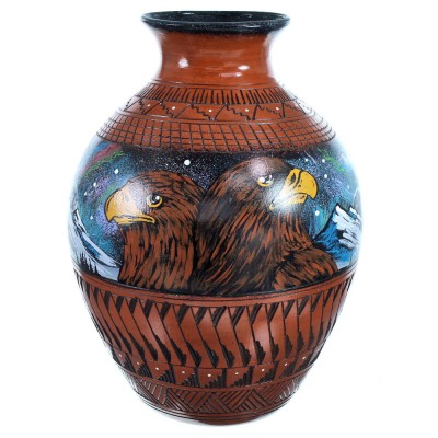 Hand Crafted Eagle And Hummingbird Native American Vase ZX116547