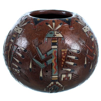American Indian Kachina Figure Hand Crafted Pot By Artist Nancy Chilly RX117906