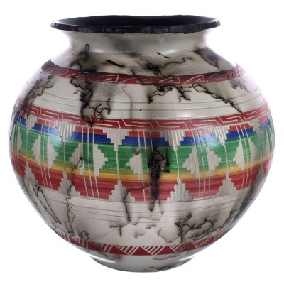Navajo Hand Crafted Indian Pot By Artist Agnes Woods CB118813