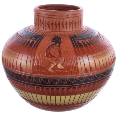 Navajo Hand Crafted Kokopelli Pottery By Artist Bernice Watchman Lee BX119856