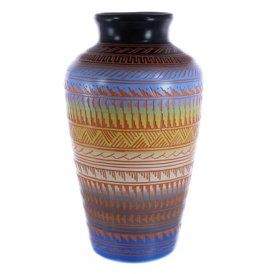 Native American Navajo Patterns Hand Crafted Pottery By Artist Ernie Watchman JX121704