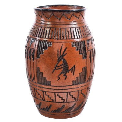 Navajo Hand Crafted Kokopelli Pot By Artist Bernice Watchman Lee MX121678