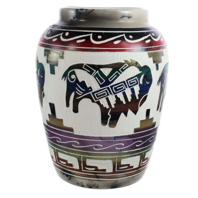 Native American Navajo Buffalo Hand Crafted Pottery By Artist Carol Johnson AX121795