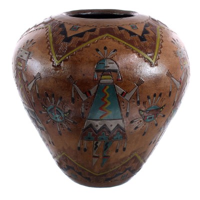 Navajo Kachina Figure Hand Crafted Pot By Artist Nancy Chilly JX122887