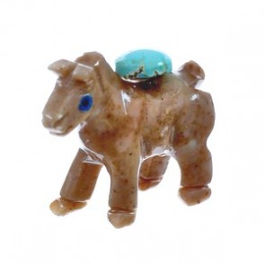 Brown Agate Hand Crafted Fetish Horse Navajo Turquoise Figurine AX127986